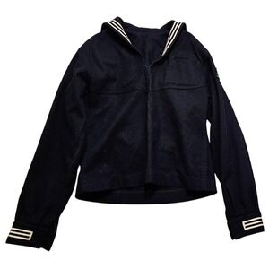 Vintage US Navy USS Kearsarge Wool Sailor Jumper Navy Blue Uniform Cracker Jack